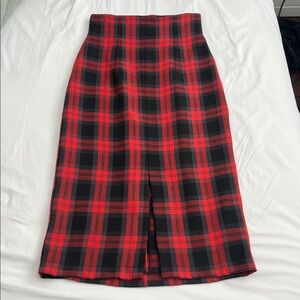 Top shop Red and Black Plaid Midi Skirt
